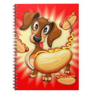 Caderno Espiral Cachshund Hot Dog Cute e Engraçado