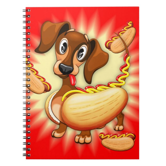 Caderno Espiral Cachshund Hot Dog Cute e Engraçado (Frente)