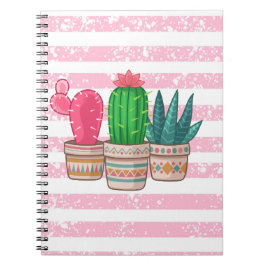 Caderno Espiral cacto desenhado à mão com fundo de faixas