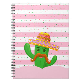 Caderno Espiral cacto desenhado à mão com fundo de faixas