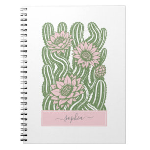 Caderno Espiral Cacto entrelaçado linocut verde sálvia