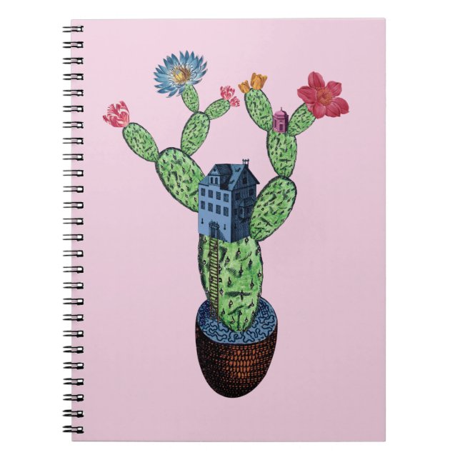 Caderno Espiral Cacto espinhoso com flores (Frente)