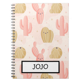 Caderno Espiral cacto rosa-rosa desenhado à mão