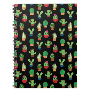 Caderno Espiral Cacto Verde em Fundo Negro - Ligação Espiral