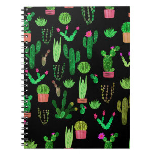 Caderno Espiral Cactos de aquarela sem costura padrão de planta