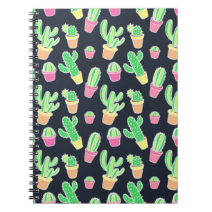 Caderno Espiral Cactos de néon da aguarela no teste padrão dos