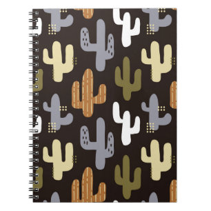 Caderno Espiral Cactos escandinavos, fundo sem costura vintage.