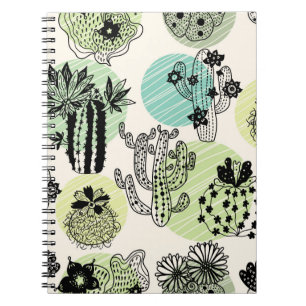 Caderno Espiral Cactos florescentes bonitos. Padrão sem soldadura
