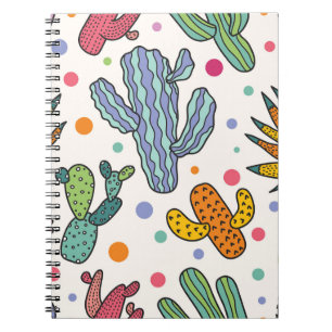 Caderno Espiral Cactus Cute Vintage Padrão Sem Olhos