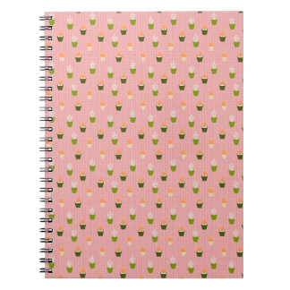 Caderno Espiral Cactus e Pote em fundo rosa