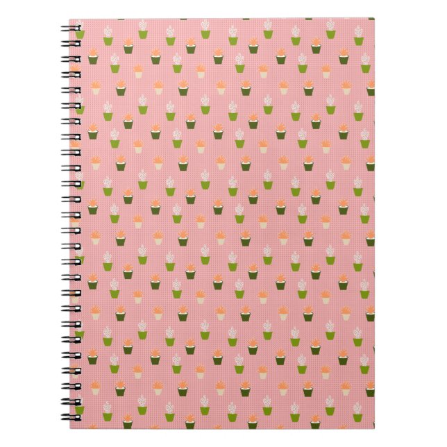 Caderno Espiral Cactus e Pote em fundo rosa (Frente)