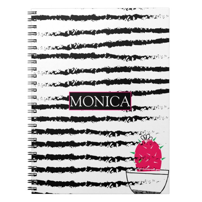 Caderno Espiral Cactus - padrão branco preto (Frente)