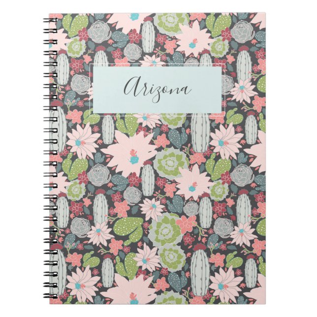 Caderno Espiral Cactus Plants Succulents Personalized Notebook (Frente)
