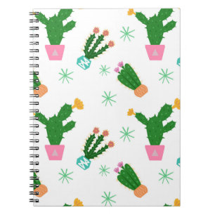 Caderno Espiral Cactus, sem costura, padrão de vindima, orname rep