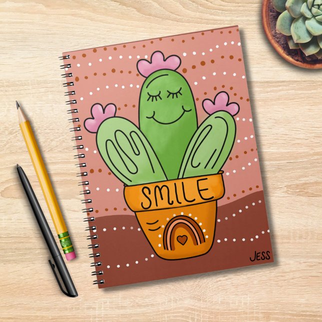 Caderno Espiral Cactus Smile Boho Rainbow Cores Felizes (Boho Cactus Spiral Notebook)