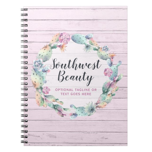 Caderno Espiral Cactus Sucultos E Boêmia Da Madeira Rústica (Frente)