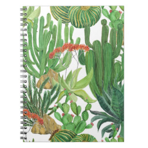 Caderno Espiral Cactus Watercolor: pintura de padrão sem costura