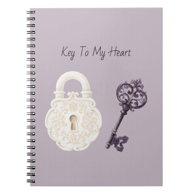 Caderno Espiral Cadeado Branco Chave Roxa (Frente)
