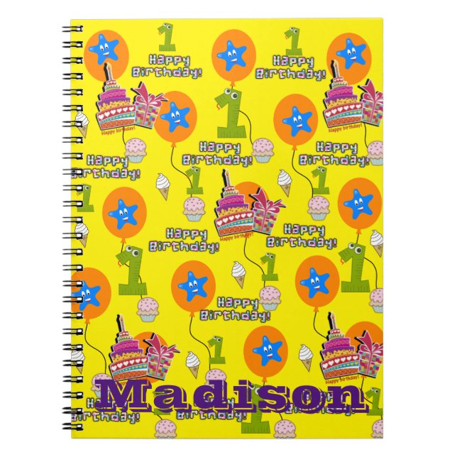 Caderno Espiral Caderno, #1 Primeiras Notas de Aniversário Amarelo (Frente)