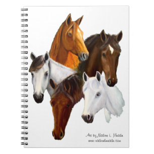 Caderno Espiral Caderno, cinco cabeças de cavalo, fundo do entalh