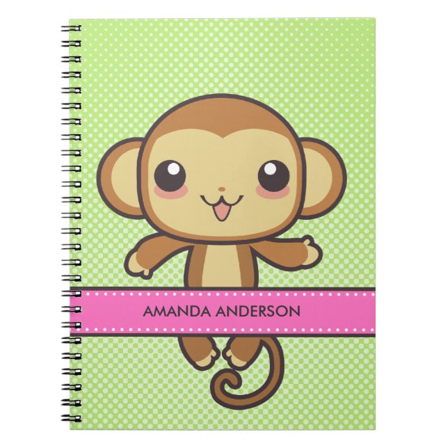 Caderno Espiral Caderno/Diário personalizados do macaco de Kawaii (Frente)