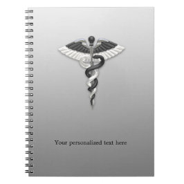 Caderno Espiral Caduceu Classy Nobre Médico Elegante Preto Branco