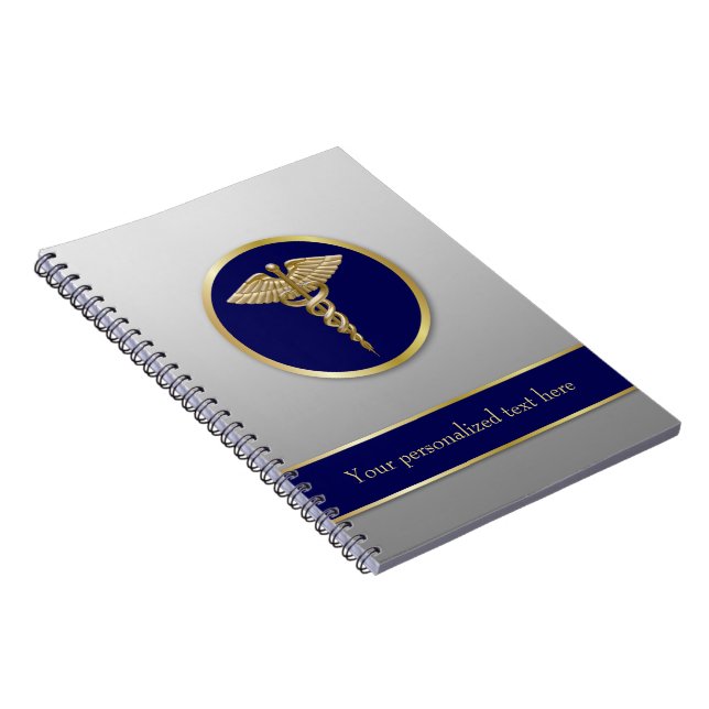 Caderno Espiral Caduceu Médico Dourado Profissional Azul (Lado Direito)