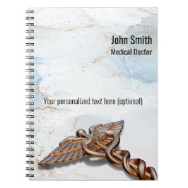 Caderno Espiral Caduceu Médico em Cobre Dourado Rosa Luxo Mármore