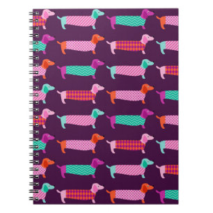 Caderno Espiral Cães Dachshund: Padrão Cuto Sem Costura.