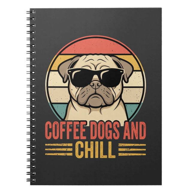 Caderno Espiral Cães de Café e Pug Retro Chill (Frente)