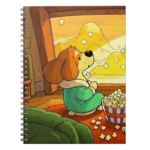 Caderno Espiral Cães de desenho animado bonitos pipocas e filmes