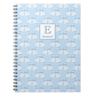 Caderno Espiral Cães De Papoila Azul E Branca De Monograma