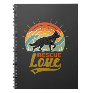 Caderno Espiral Cães de Resgate Amor Árvores do Pôr do Sol Retro