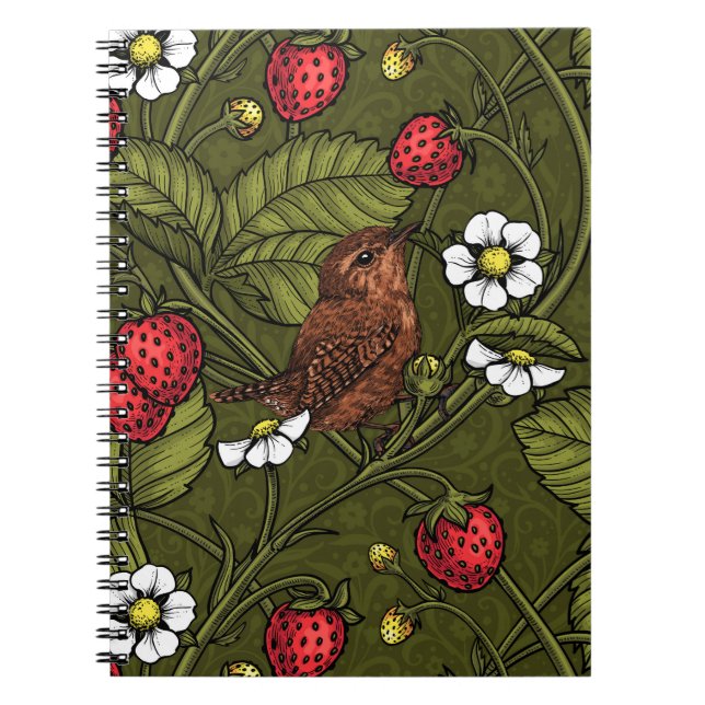 Caderno Espiral Cães e morangos em verde escuro (Frente)