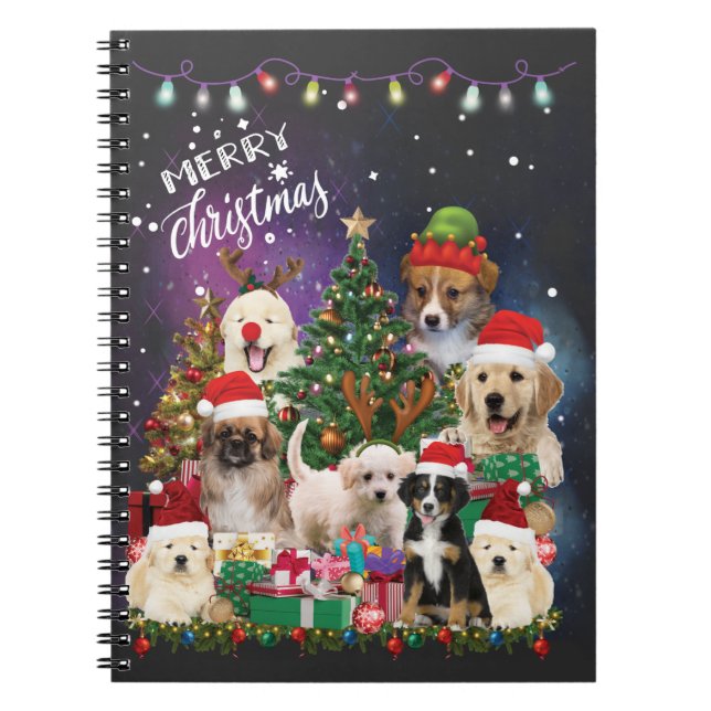 Caderno Espiral Cães Feliz Natal Luz (Frente)