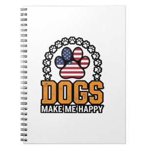 Caderno Espiral Cães Me Fazem Feliz Camisa Vintage Patriótica Pata