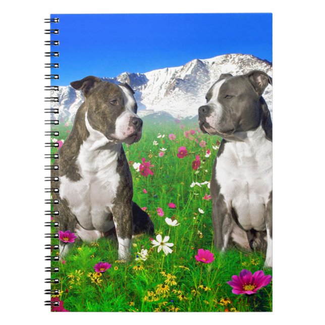 Caderno Espiral Cães rajados & azuis de Staffordshire & de pitbull (Frente)