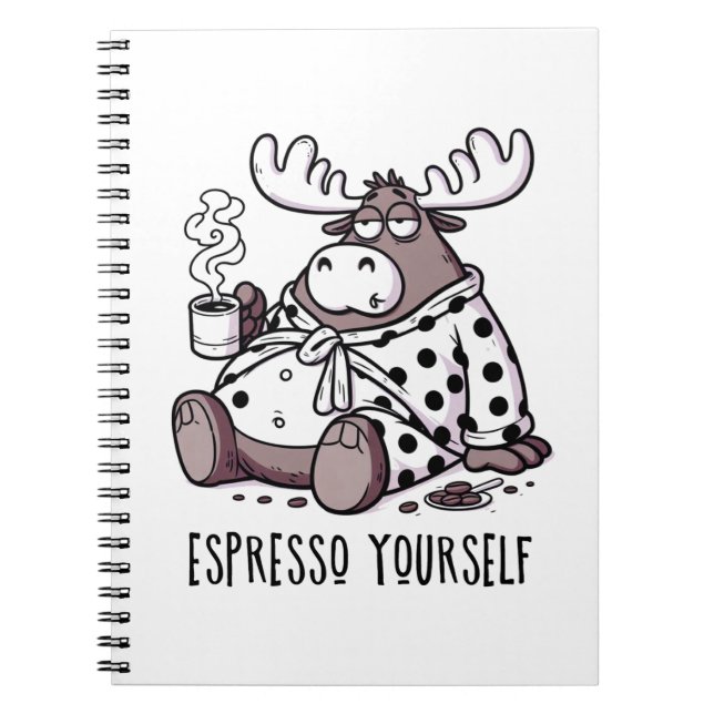 Caderno Espiral Café Bebendo de alce em uma túnica de Bolinhas (Frente)