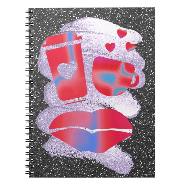 Caderno Espiral café, boba e beijo (Frente)
