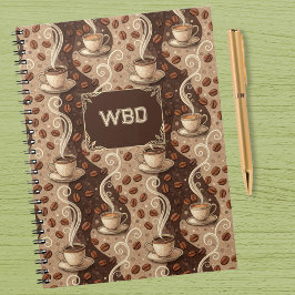 Caderno Espiral Café com Visual Vintage Padrão de Monograma Inicia