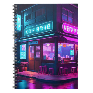 Caderno Espiral Café Coreano Neon LoFi Arte