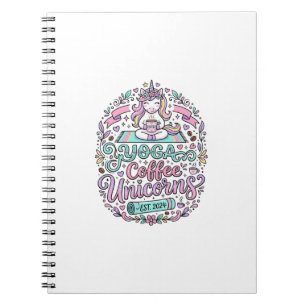 Caderno Espiral Café de Ioga de Unicórnio Unicórnios Camiseta Eleg