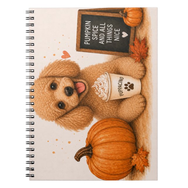 Caderno Espiral Café de Outono do Poodle (Frente)
