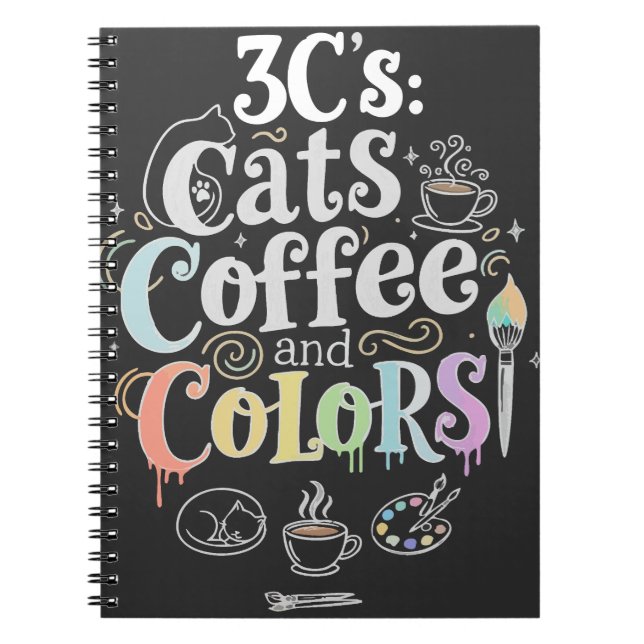 Caderno Espiral Café e Cores dos Gatos (Frente)