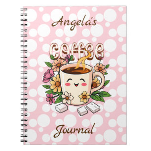 Caderno Espiral Café e Flores Kawaii, Retro, Cute Personalizados