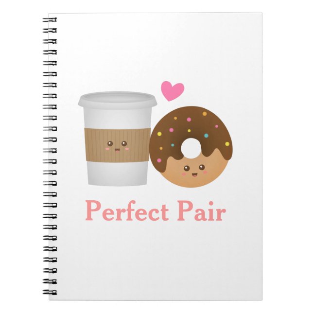 Caderno Espiral Café Kawaii e Donut apaixonados, Par Perfeito (Frente)