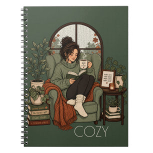 Caderno Espiral Café Menina Aconchegante Livros Dias Chuvosos Desi