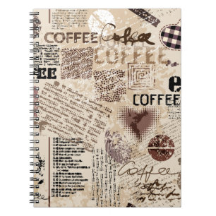 Caderno Espiral Café. padrão de café abstrato no fundo castanho