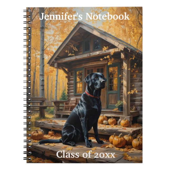 Caderno Espiral Café preto Labrador Retriever Log Cabine (Frente)