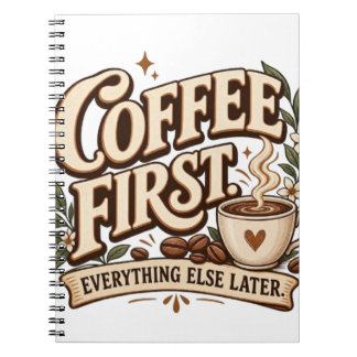 Caderno Espiral Café Primeiro Tudo Mais Tarde Botânico Vintage